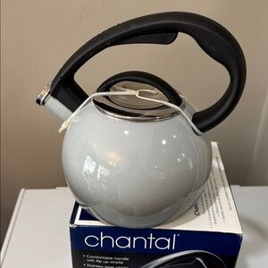 Chantal Fade Gray Enamel-on-Steel Whistling Tea Kettle with Black Handle - 2 qt